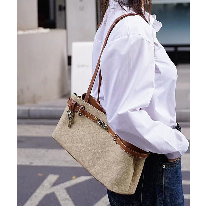 Niche Linen Versatile Underarm Korean Style Large Women's Shoulder Bag