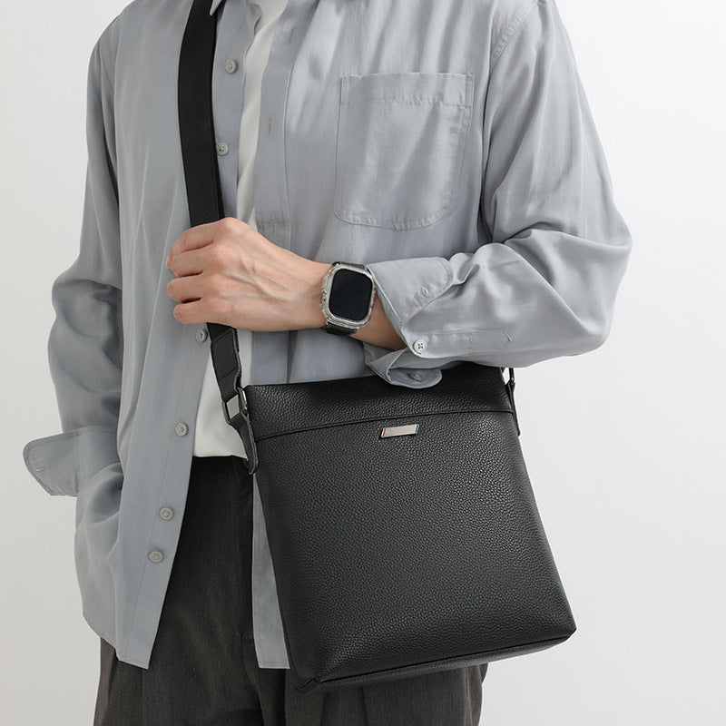 Men's First Layer Cowhide Genuine Leather Vertical Commuter Lightweight Bags