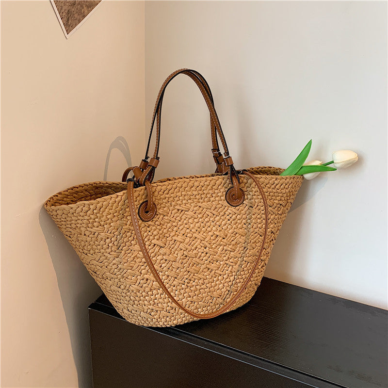 Large Capacity Simple Handmade Woven Portable Female Summer Seaside Women's Shoulder Bag