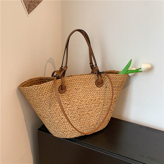 Large Capacity Simple Handmade Woven Portable Female Summer Seaside Women's Shoulder Bag