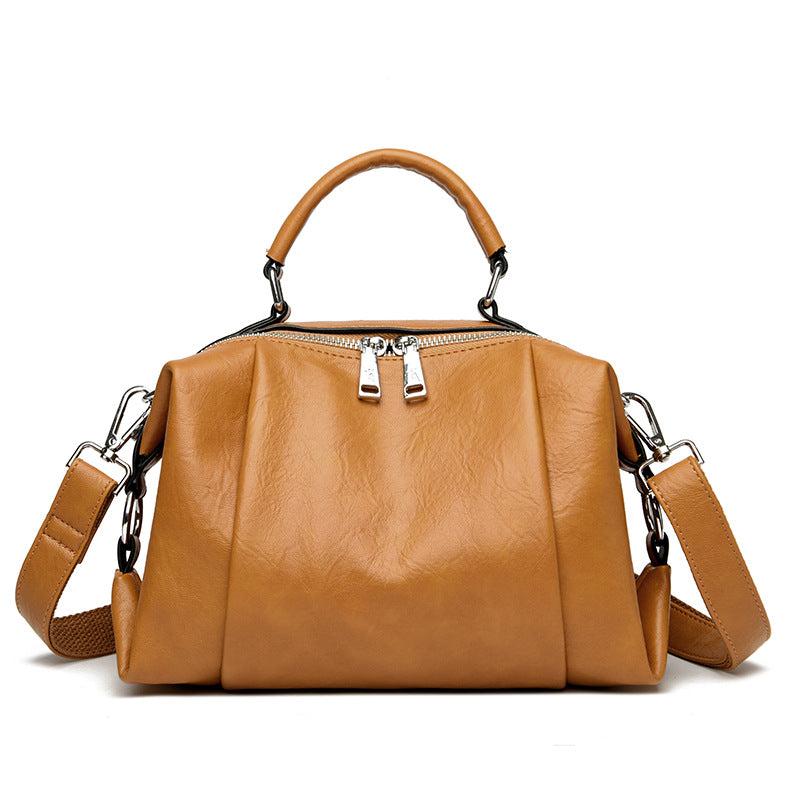 Women's Light Luxury Genuine Leather Boston Pillow Fashion Large Capacity Women's Handbag