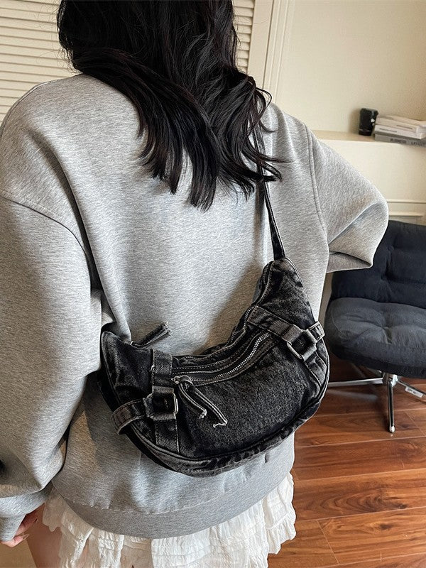 Women's Jean Korean Style Croissant Retro Washed Distressed Bags