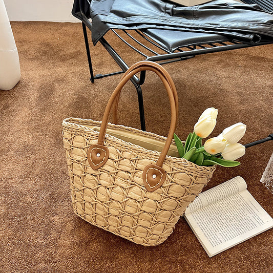 Women's French Rhombus Straw Woven Summer Seaside Vacation Underarm Women's Shoulder Bag