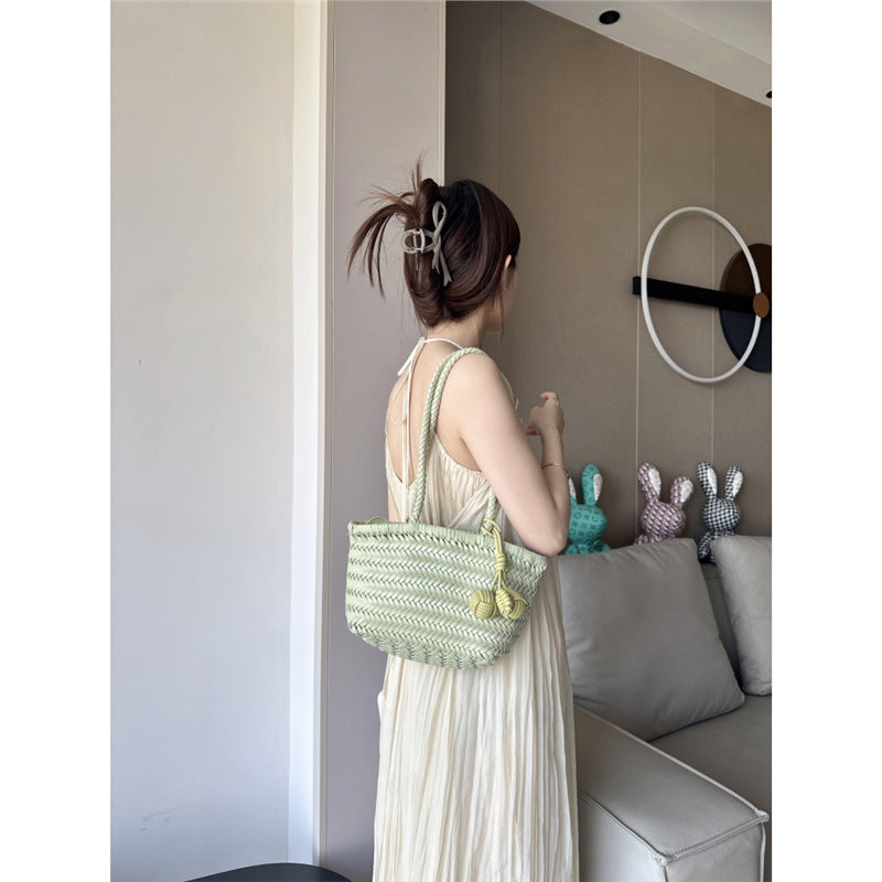 Women's Vegetable Basket Portable Underarm Solid Color High Bags