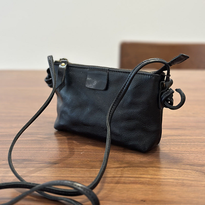 Women's Textured Genuine Leather Retro Design Commuter Bags
