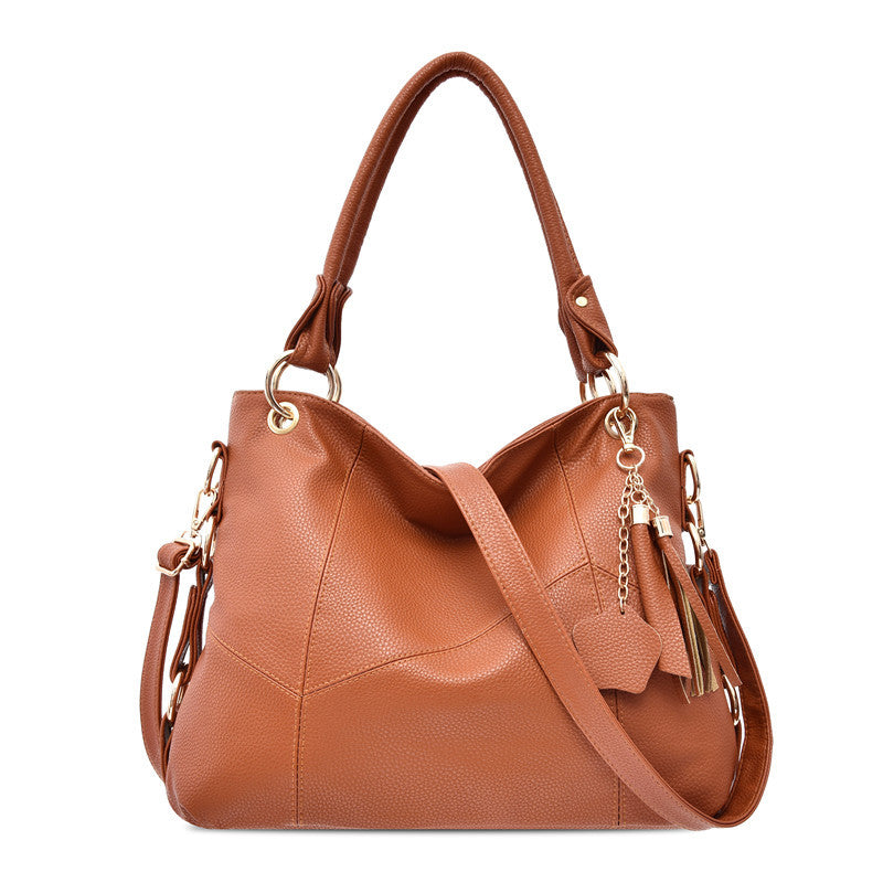 Women's Soft Leather Fashion Trendy Patchwork Big Shoulder Bags