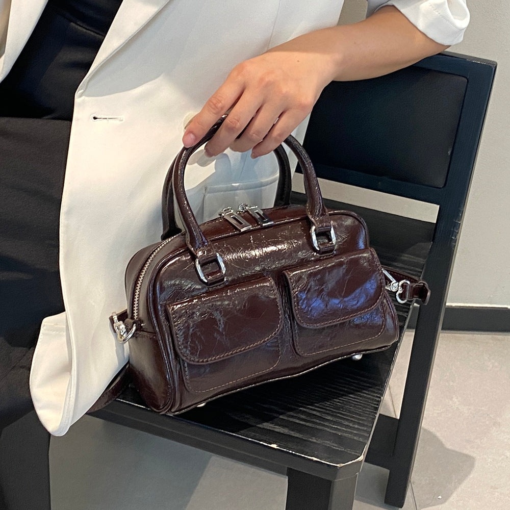 Genuine Leather Retro Female Burst Crack Cattlehide Fashion Simple Women's Handbag