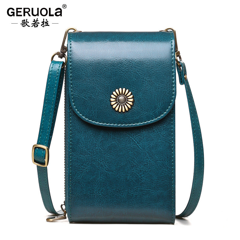 Women's Summer Genuine Leather Mini Vertical Mobile Phone Bag