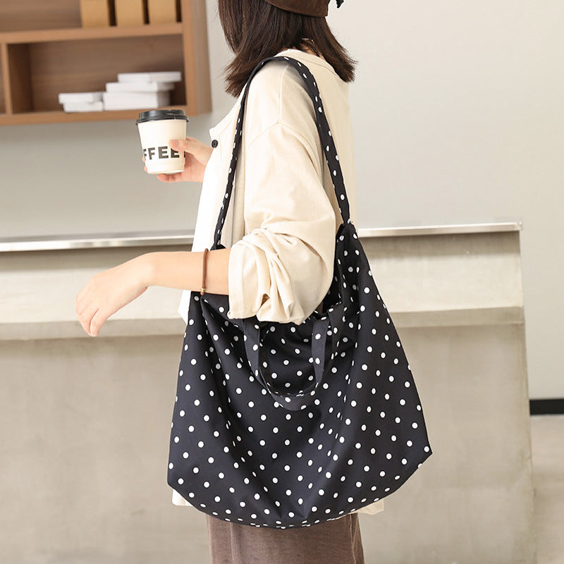 Korean Style Leisure Artistic Canvas Fashion Polka Dot Mori Contrast Women's Shoulder Bag