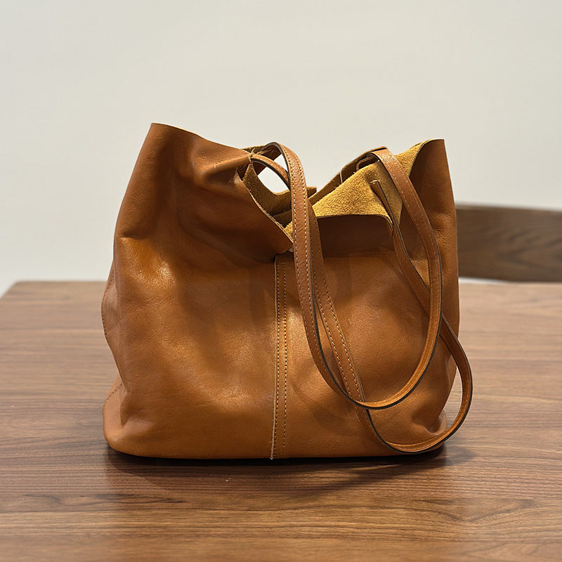 Women's Handmade Simple Retro Large Capacity Genuine Women's Shoulder Bag