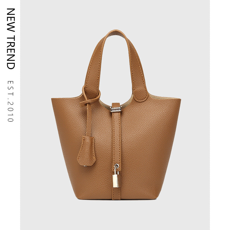 Simple High-grade Lychee Pattern Female Commute Bucket Bags