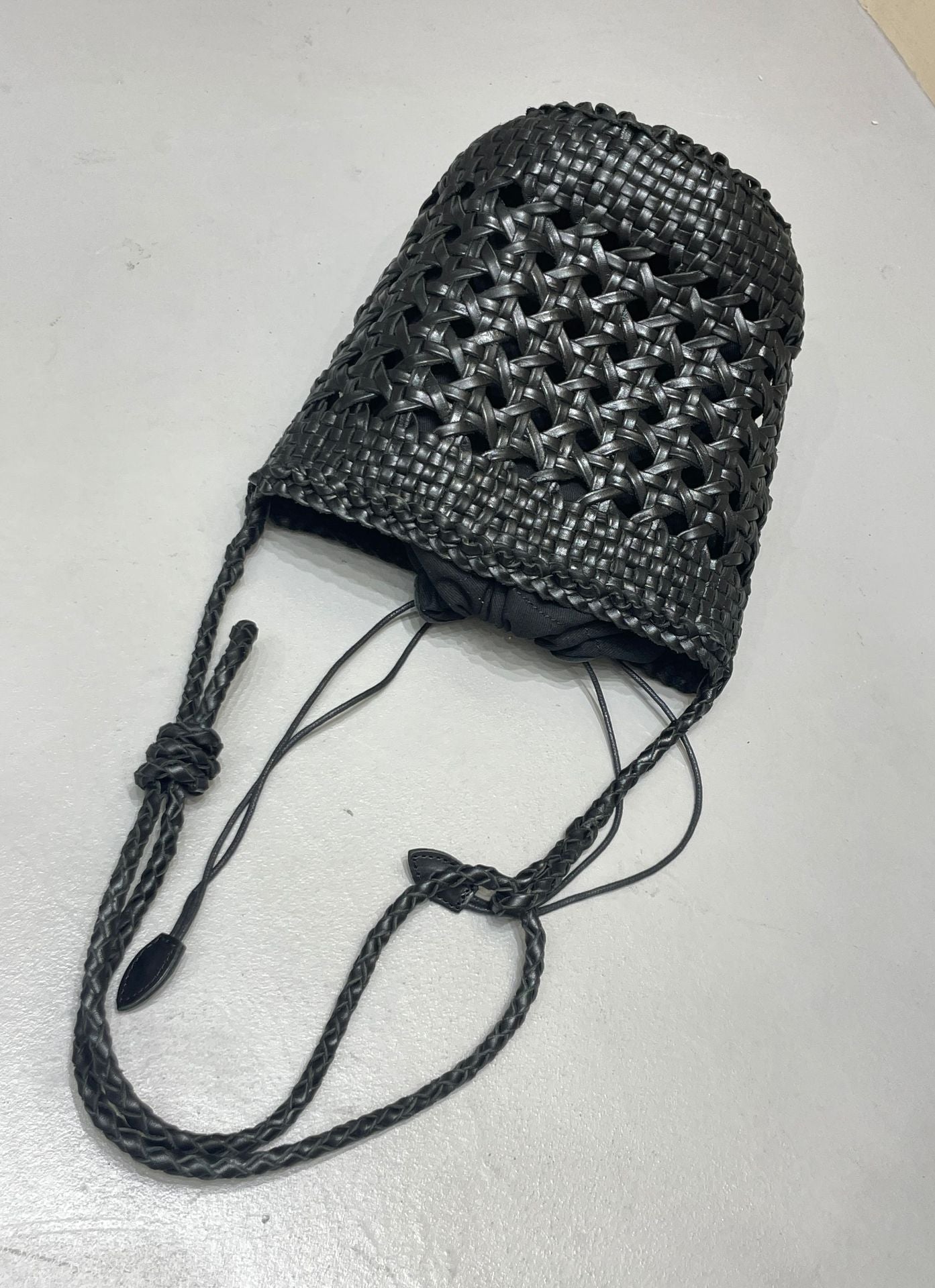 French Woven Vegetable Basket Layer Cowhide Bucket Bag