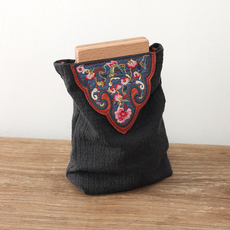 Women's Retro Cotton Linen Embroidered Chinese Style Traditional Elegant Ethnic Mobile Phone Bag