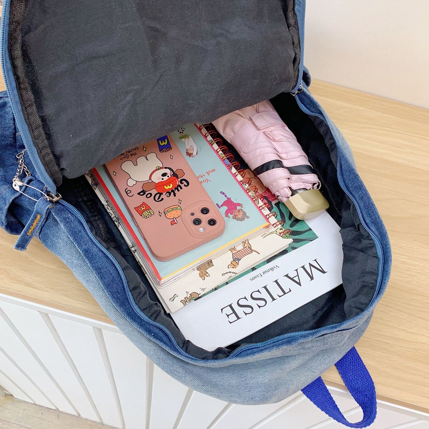 Women's Retro Denim Sweet Spicy Rock Style Printed Niche Bone Leisure Backpack