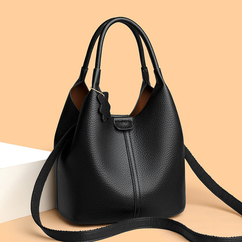 Women's French Hand Carrying Vegetable Basket Soft Leather Pattern High Tote Bags