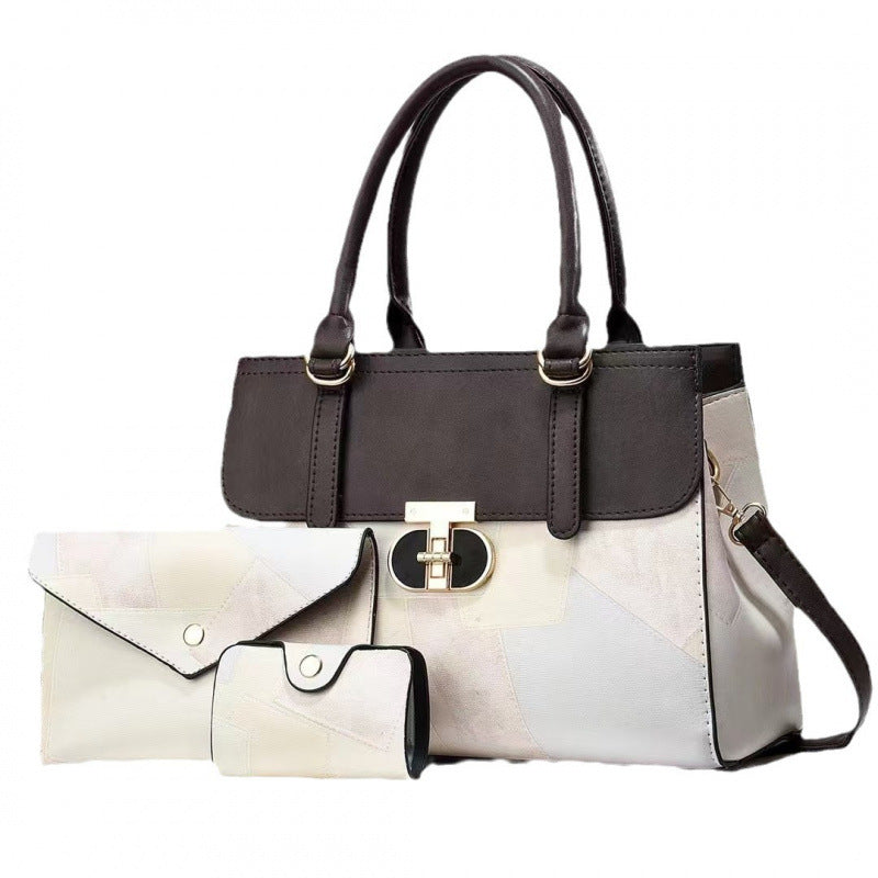 Women's Fashion Color Contrast Large Capacity Combination Retro Easy Matching Women's Handbag