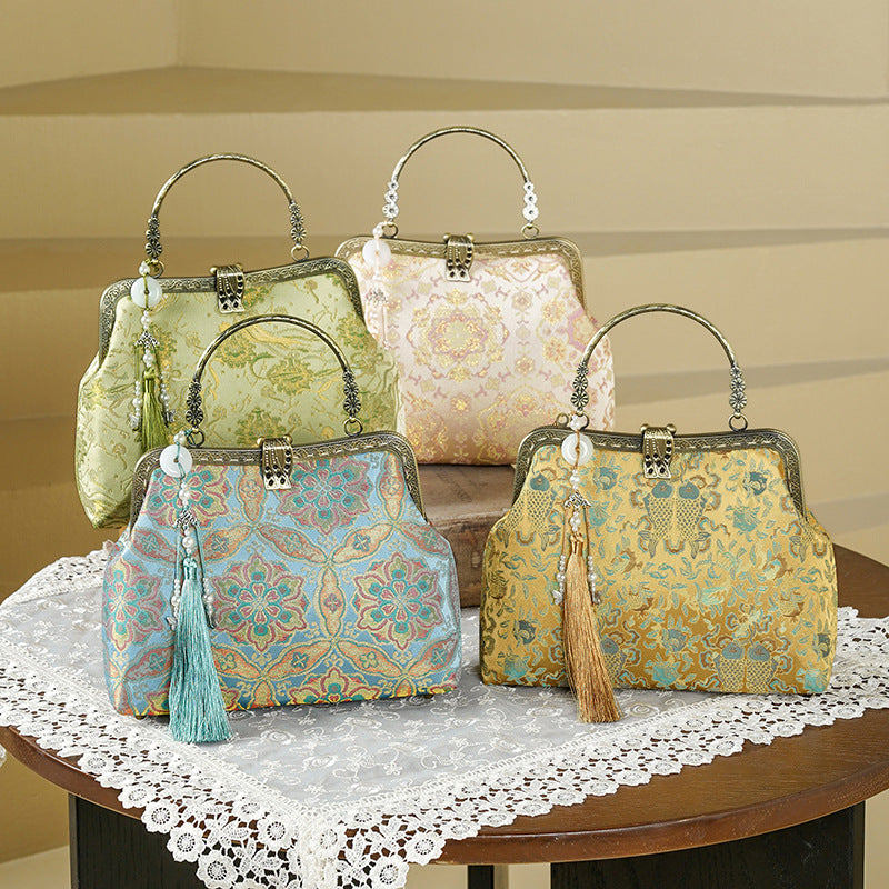 Pursuing Dream Jacquard Brocade National Style Cheongsam Tassel Small Square Bags
