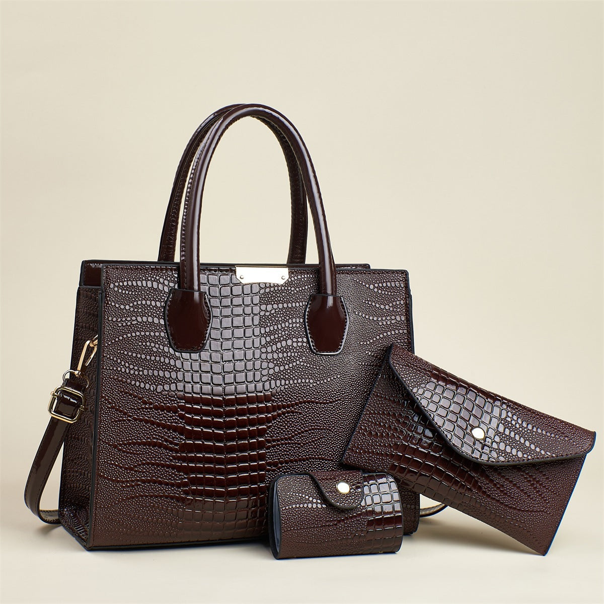 Women's Crocodile Pattern Fashionable Three-piece Large Capacity Women's Shoulder Bag