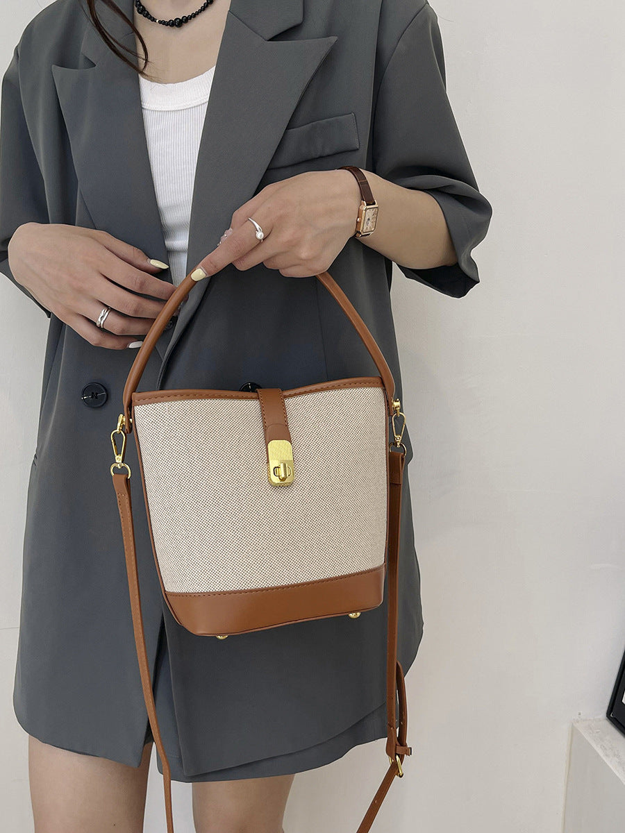 Women's Fashion Portable Design Color Contrast Patchwork Bucket Bag