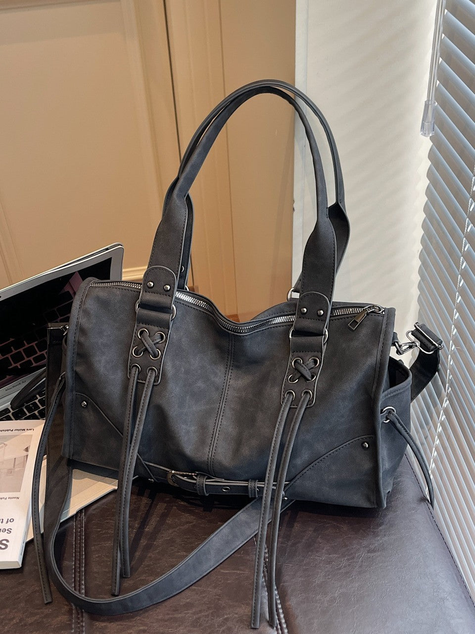 Women's Motorcycle Trendy Cool Soft Leather Retro Large Capacity Handbags