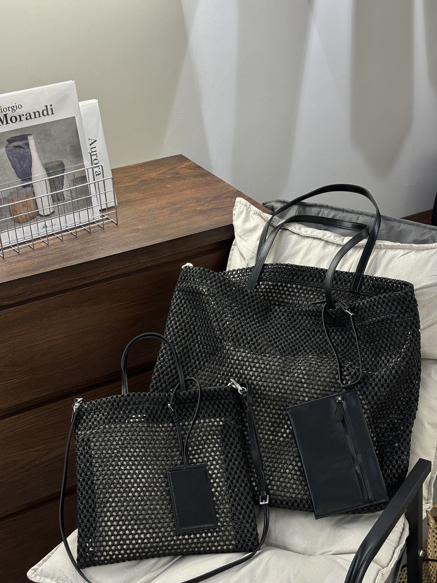 Women's Large Capacity Leisure Shopping Summer Net Pocket Woven Bags