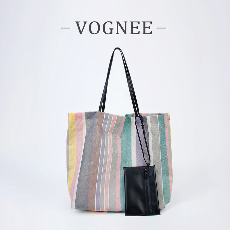 Rainbow Striped Large Capacity Fashion Leisure Women's Shoulder Bag