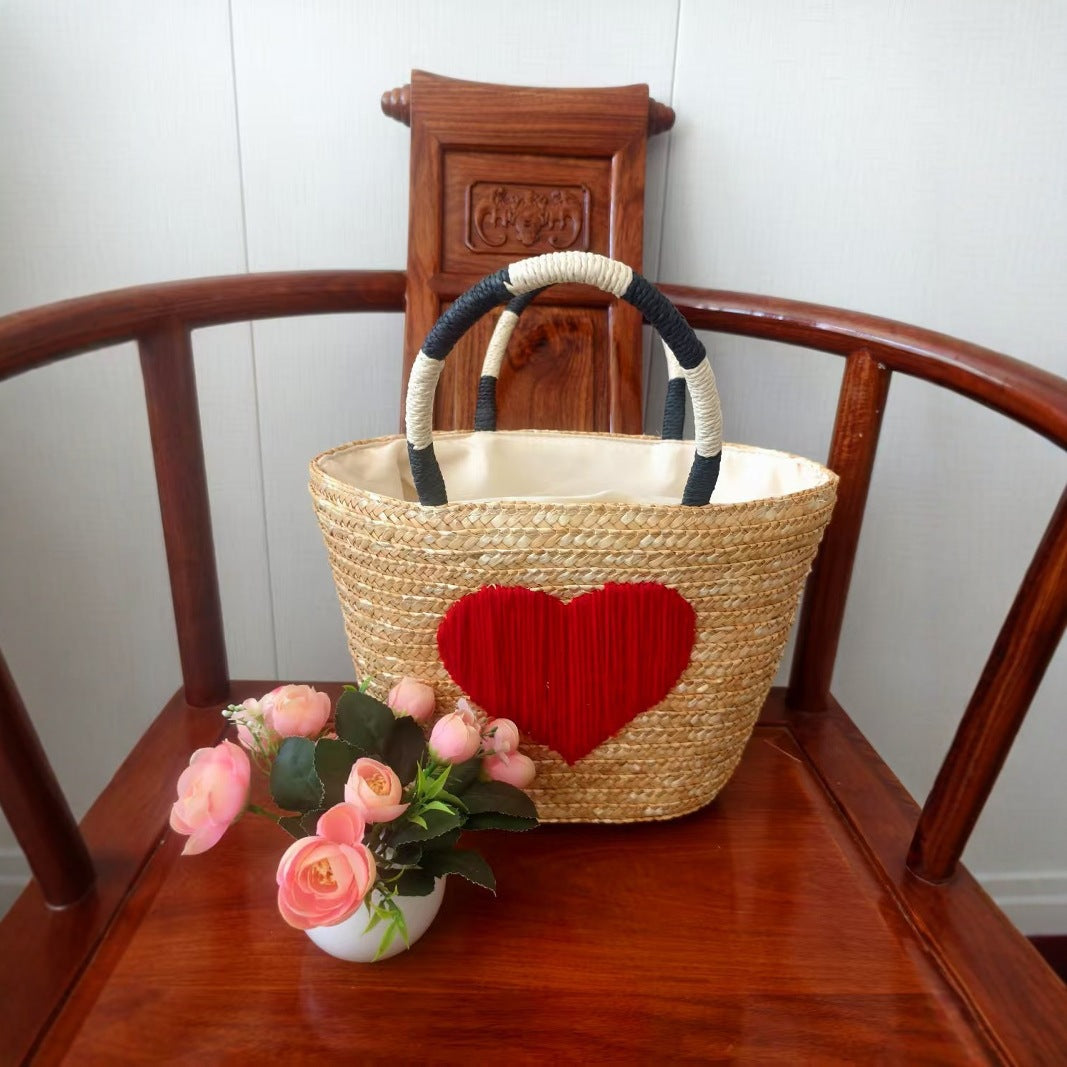 Women's Lemon Pattern Woven Large Capacity Seaside Handbags