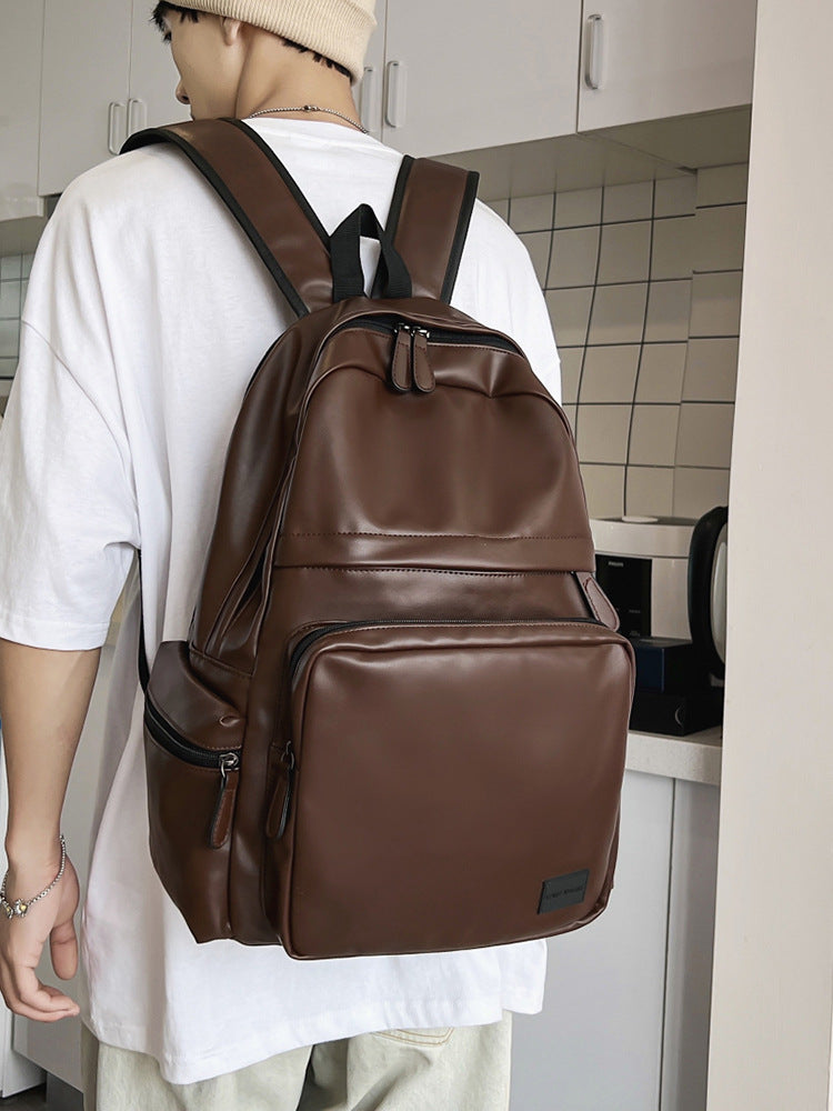 Men's Fashion Leather Computer Large Capacity Simple Leisure Backpack