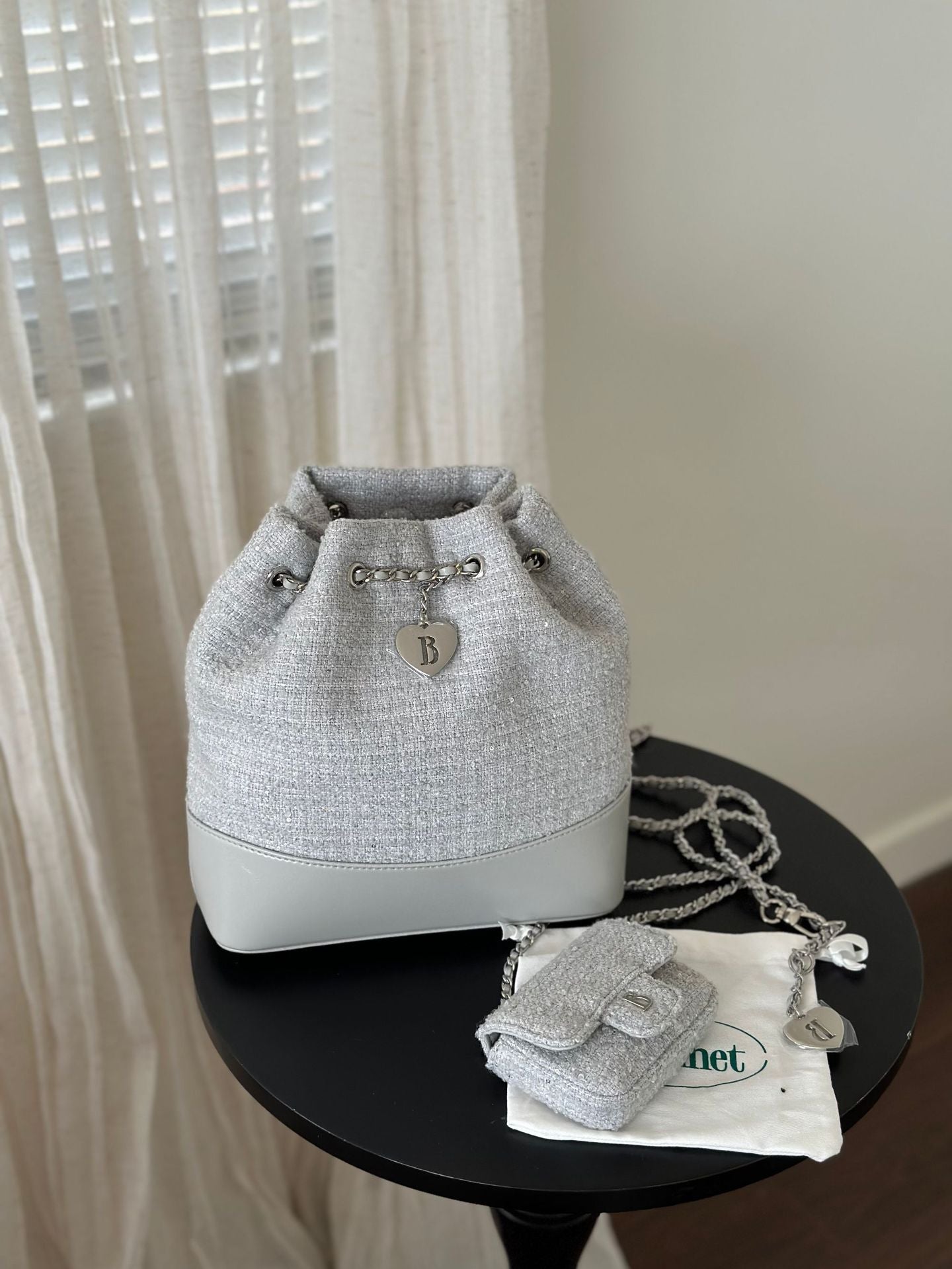 Eight Milk Tweed Elegant Simple Love Chain Genuine Leather Women's Backpack