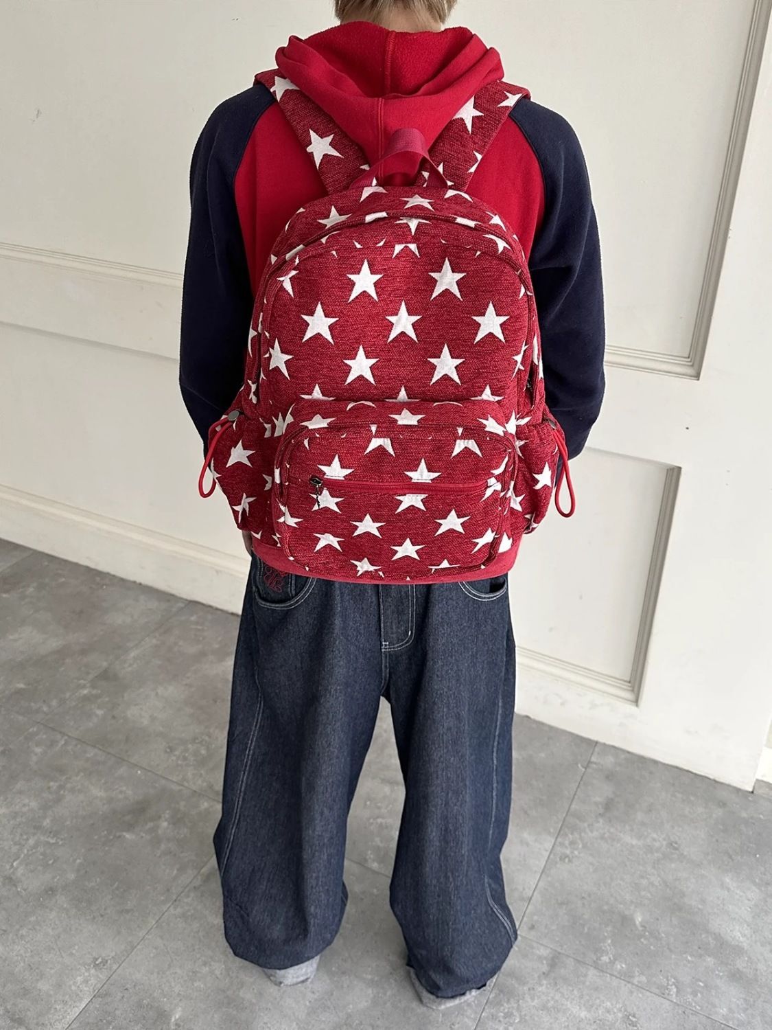 Stitching Veet Striped Denim Large Capacity Lovers Backpacks