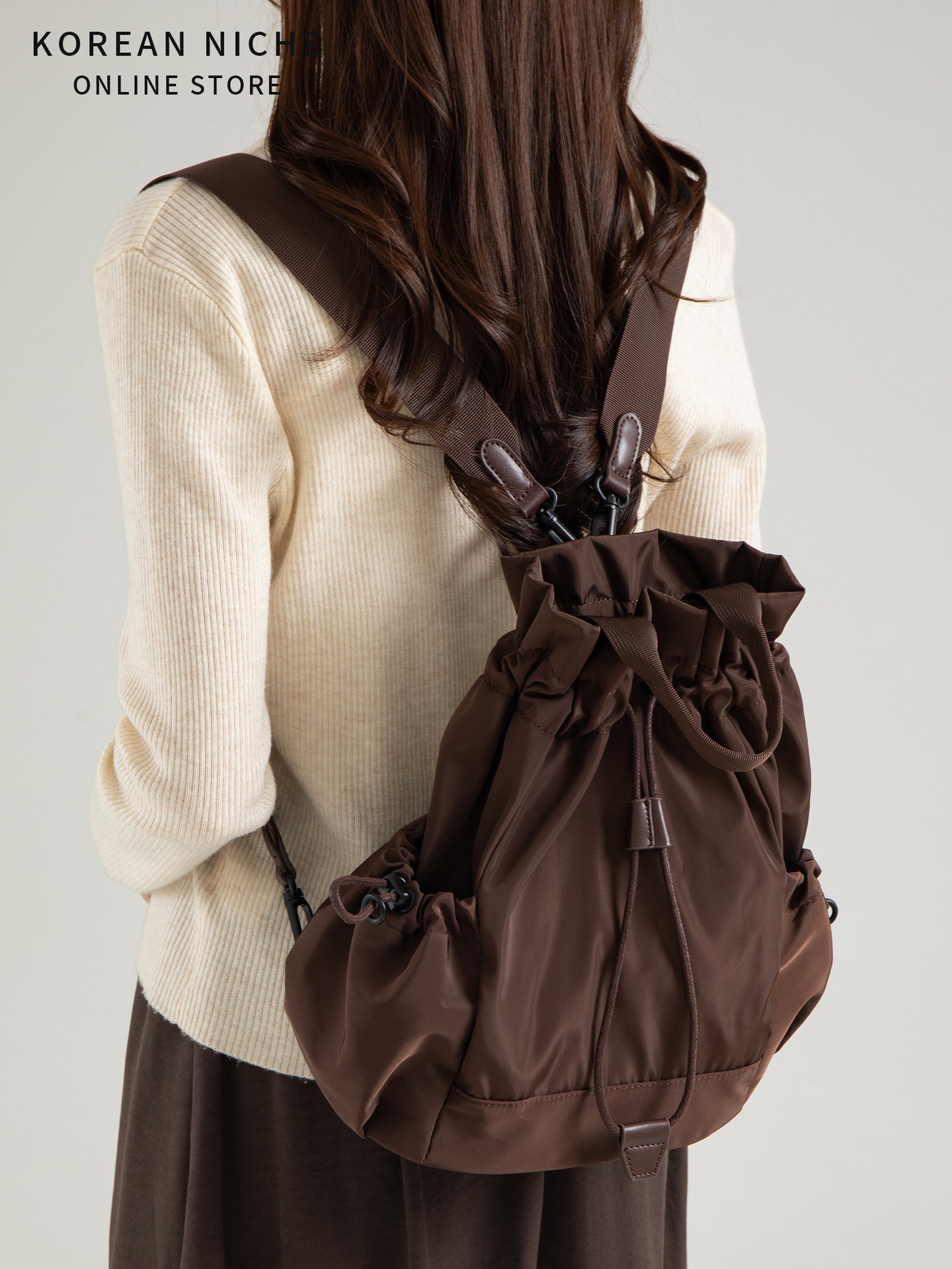 Nylon Drawstring Design Lightweight Female College Class Commute Leisure Backpacks