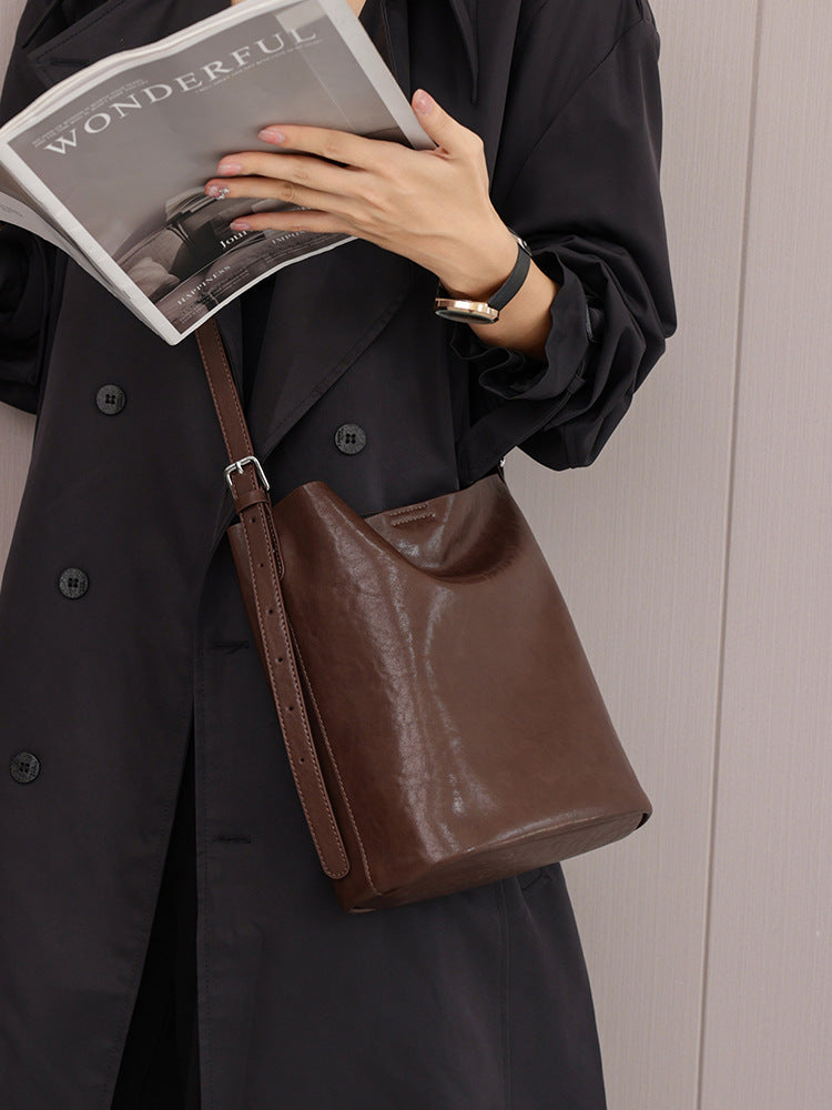 Slouchy Women's Fashion Simple Versatile Cowhide Shoulder Bags