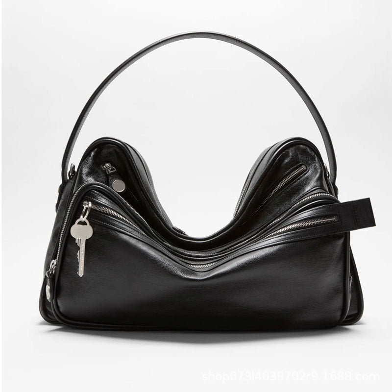 Women's & Men's Logo Button Underarm Large Capacity Leather Women's Shoulder Bag