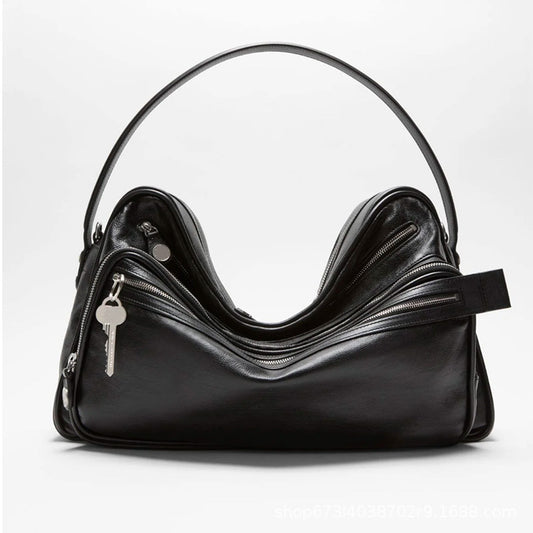 Women's & Men's Logo Button Underarm Large Capacity Leather Women's Shoulder Bag