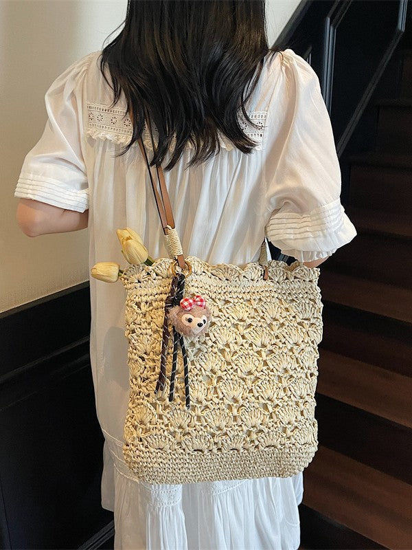 Women's Simple Niche Crocheted Woven Artistic Portable Seaside Women's Shoulder Bag