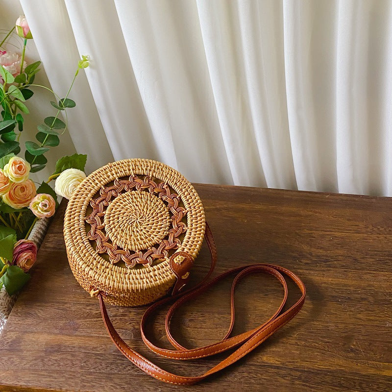 Women's Vietnam Rattan Woven Round Storage Straw Seaside Women's Shoulder Bag