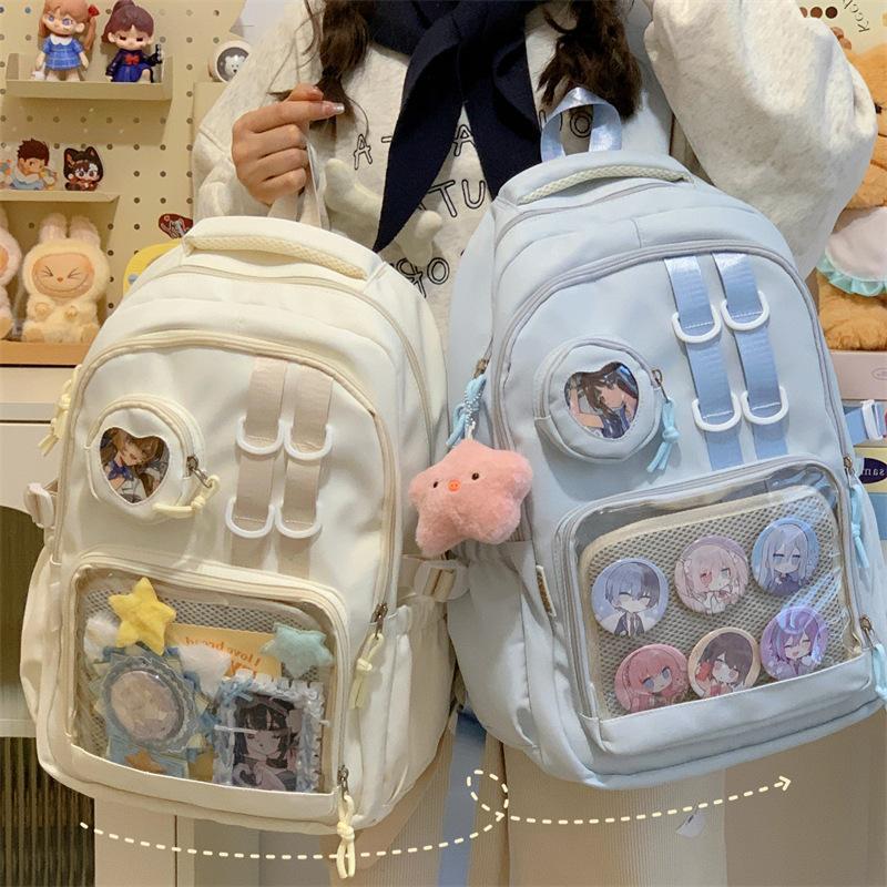 Style College Transparent Solid Color Bar Cartoon Junior Senior Leisure Backpack