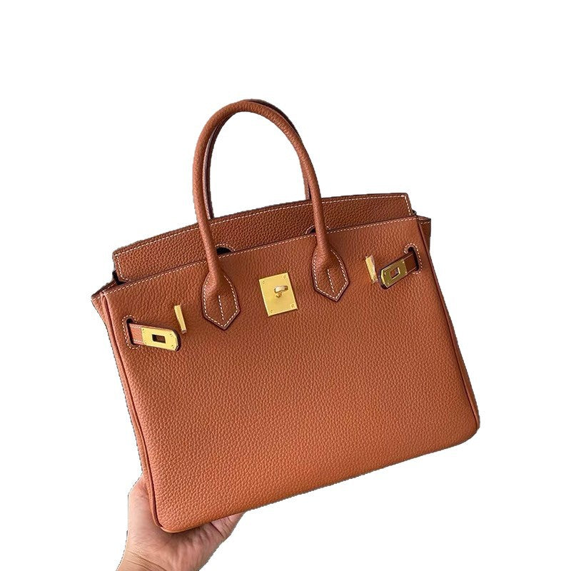 Cowhide Grain Gold Sier Genuine Leather Fashion Large Capacity Portable Women's Handbag