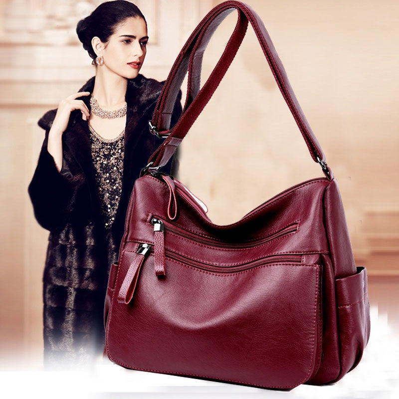 Women's Soft Leather Fashion Simple Big Women's Shoulder Bag