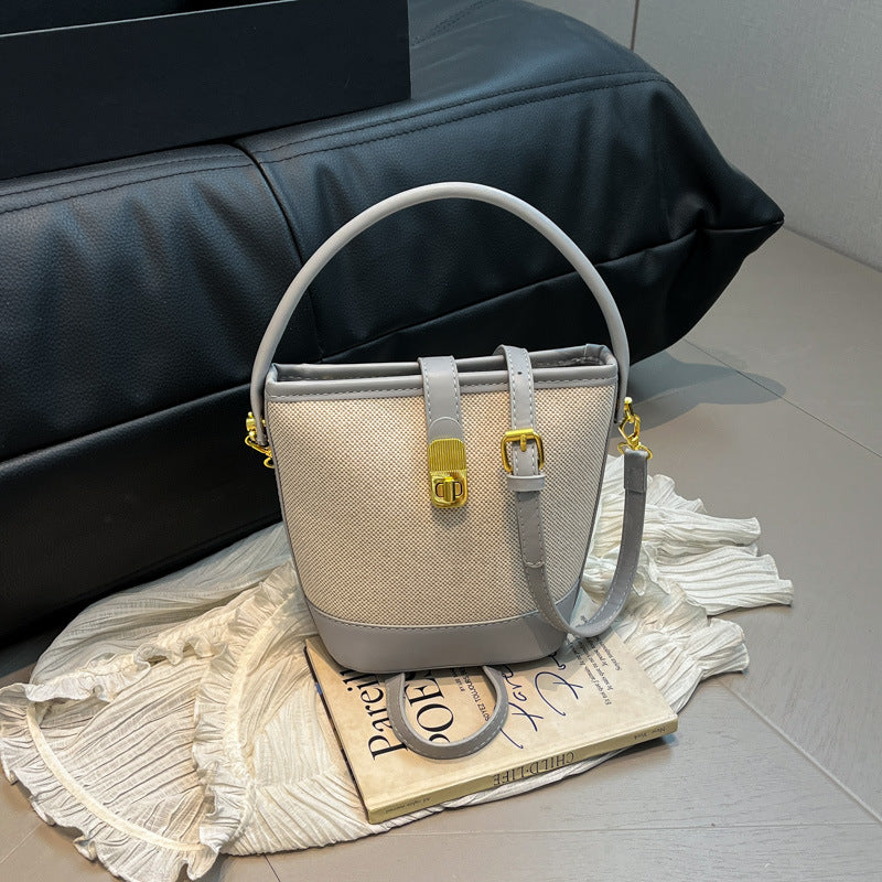 Women's Niche Retro High-grade Versatile Stitching Bucket Bag