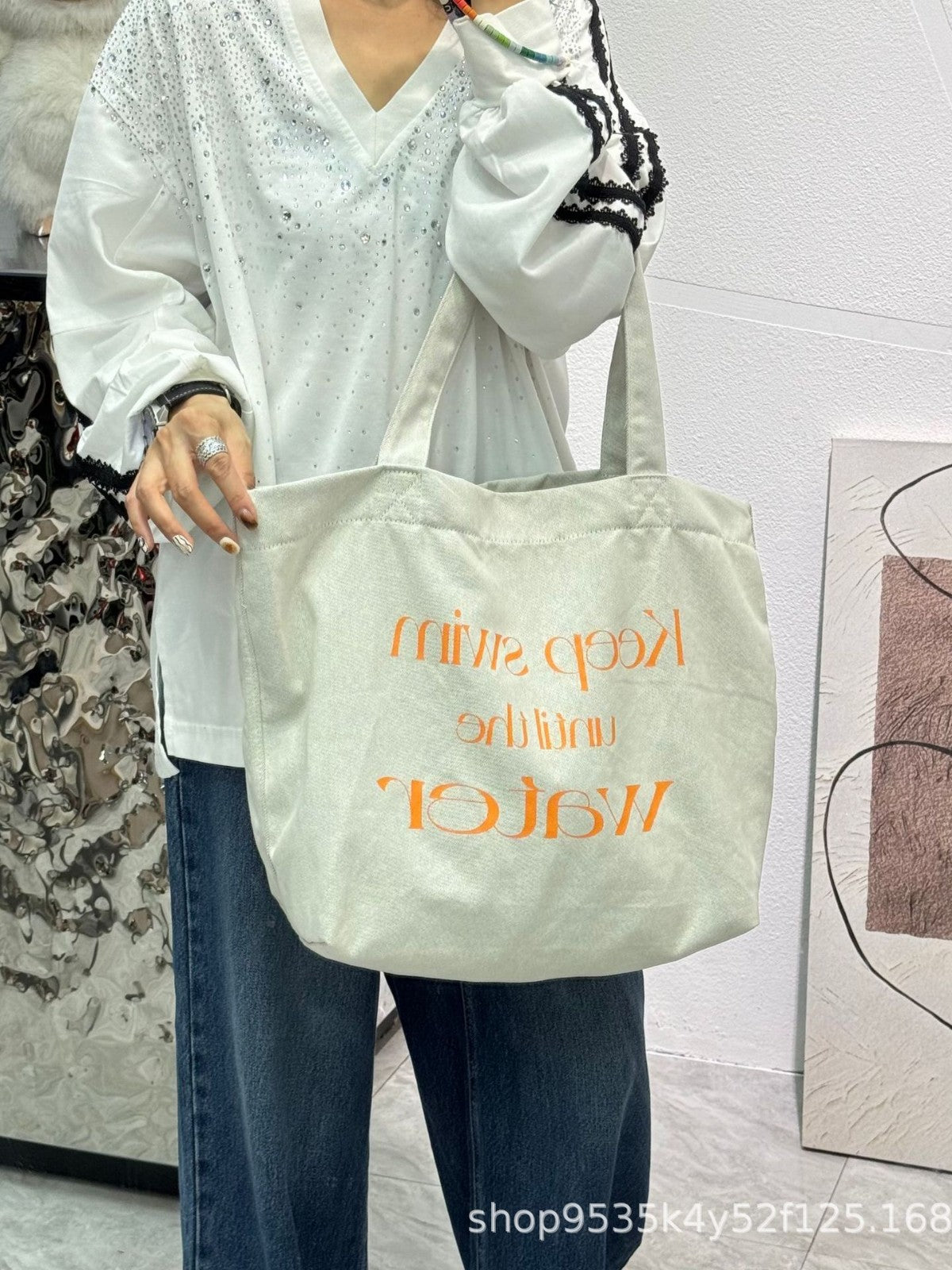 Korean Style Canvas Large Capacity Shopping Lightweight Mummy Contrast Shoulder Bags
