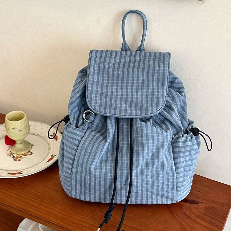 Women's Korean Style Plaid Drawstring Large Capacity Commuter Backpacks