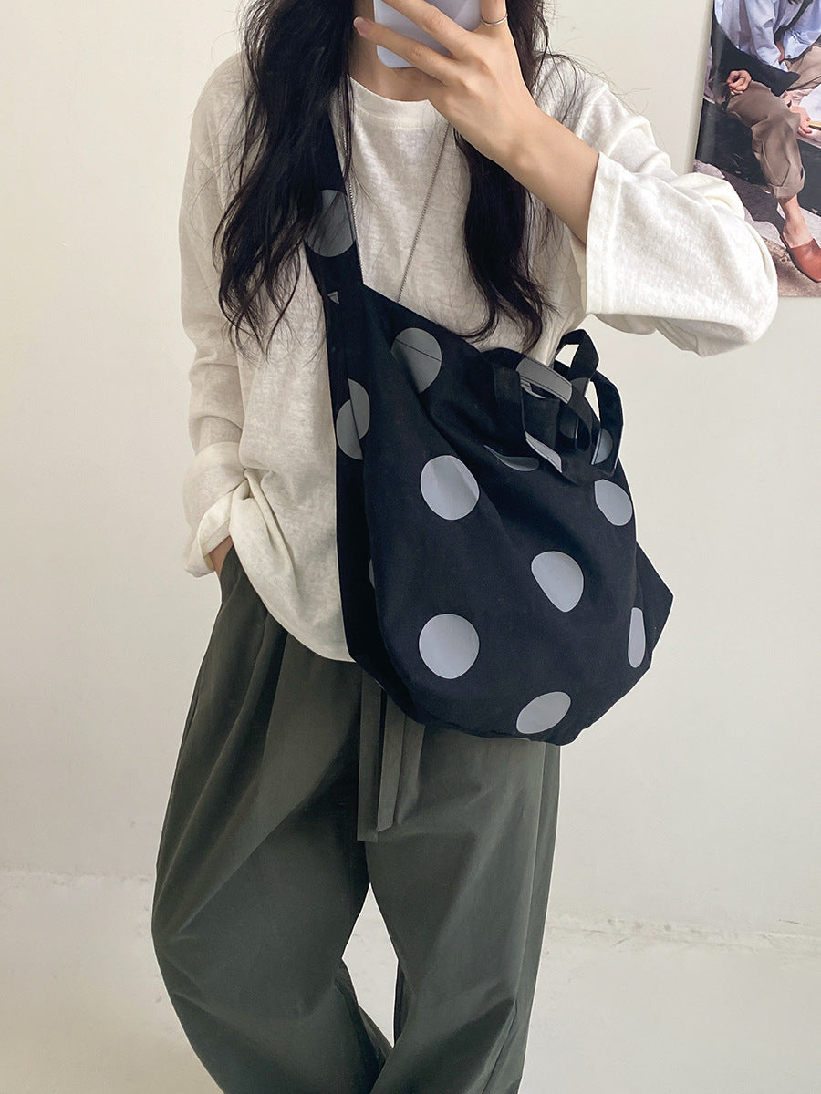Women's Polka Dot Canvas Summer Trendy Korean Tote Bag