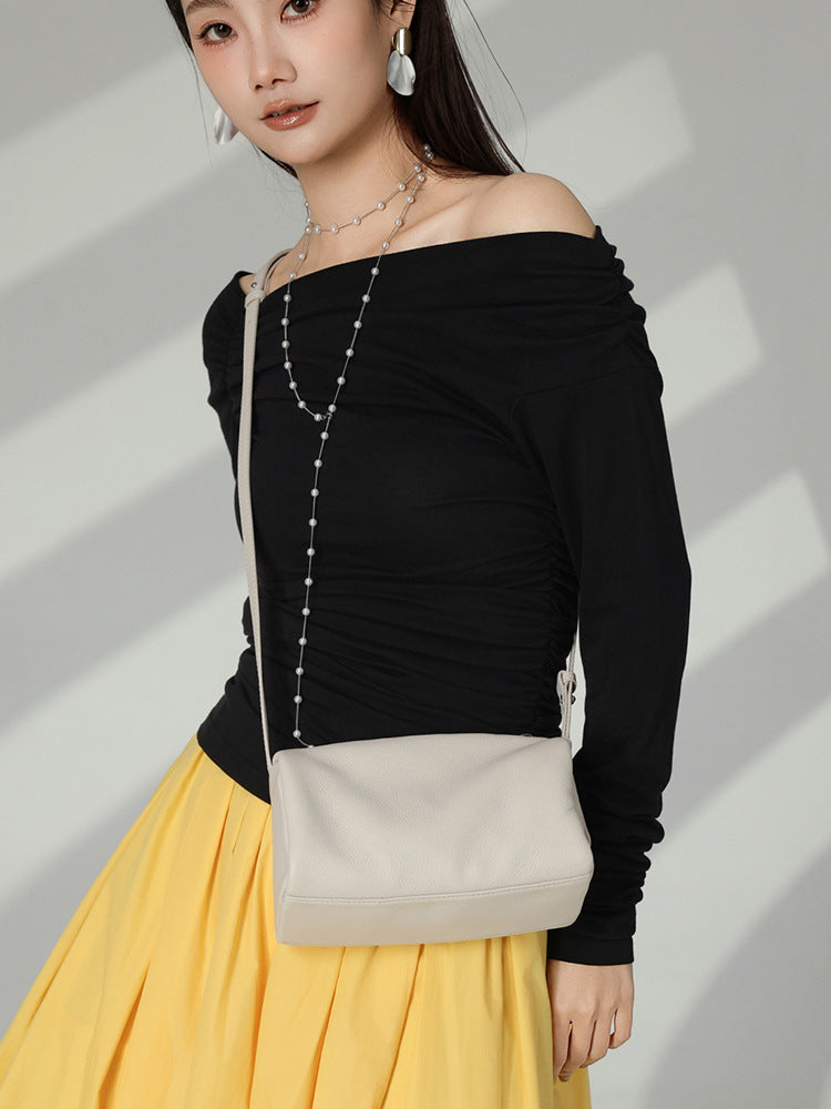 Women's First Layer Soft Cowhide Boston Style Pillow Genuine Women's Shoulder Bag
