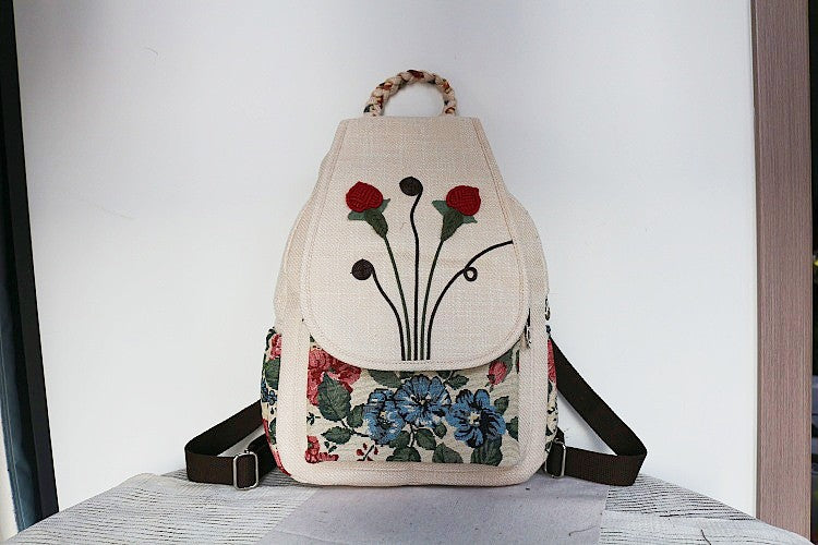 Women's Vintage Printing Wax Line Woven Fresh Women's Backpack