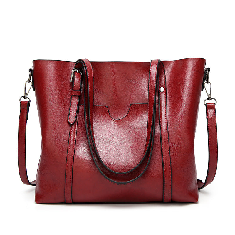 Women's Tide Fashion Oil Wax Leather Portable Tote Bag