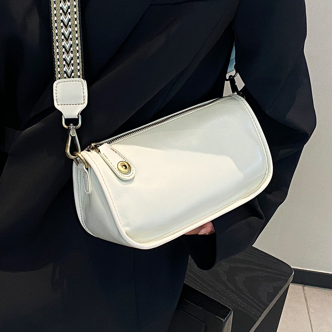 Women's Black French Tree Cream Genuine Leather Underarm Bag