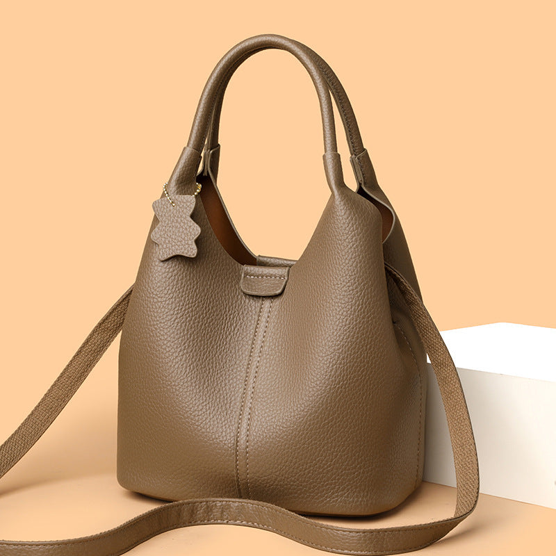 Women's French Hand Carrying Vegetable Basket Soft Leather Pattern High Tote Bags