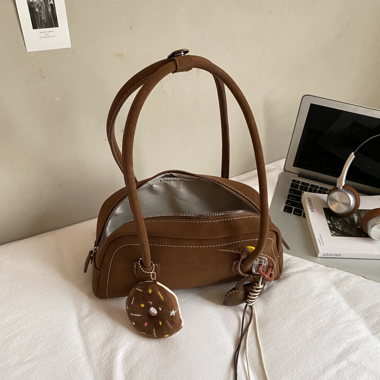 Women's Retro Minority Underarm Fashionable Suede Bowling High Sense Women's Shoulder Bag