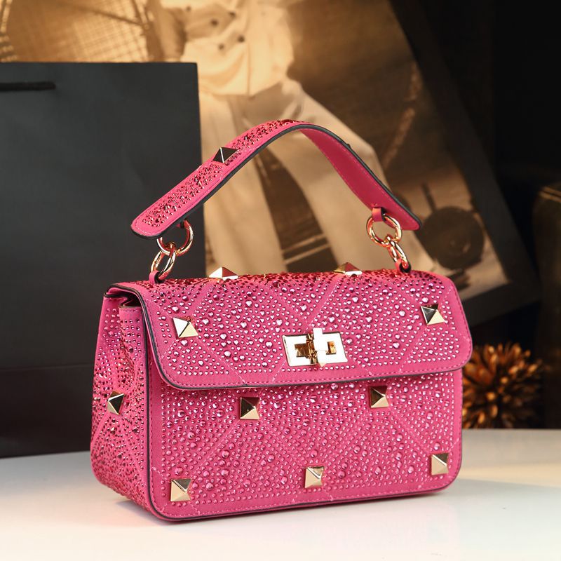 Women's Rhinestone Rivet Chain Fashion Portable Dinner Small Square Bags